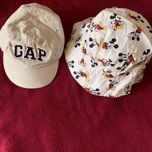 GAP Beige Cap and H&M Mickey Mouse White Bucket Hat